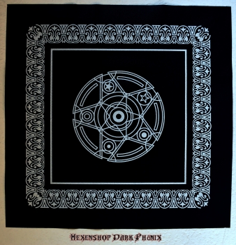 Hexenshop Dark Phönix Pentagramm Altartuch mit Floraler Umrandung